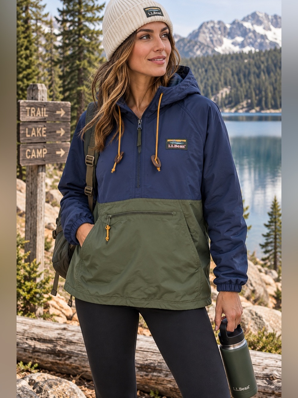 L.L.Bean Navy Green PrimaLoft Anorak Jacket Women M Gorpcore Colorblock